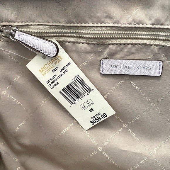 Michael Kors Gilly XL Drawstring Tote Saffiano Leather in Lavender Mist Color - Picture 9 of 12
